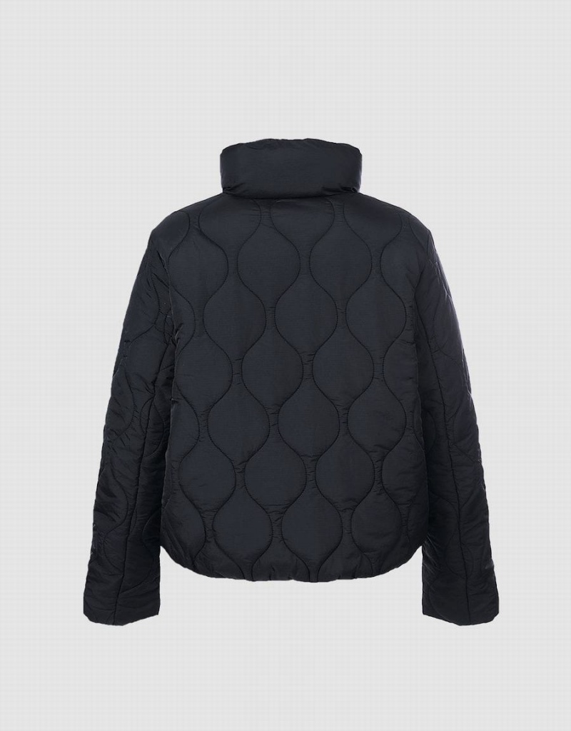 Black Women's Urban Revivo Quilted Puffer Jacket | MOC673BI