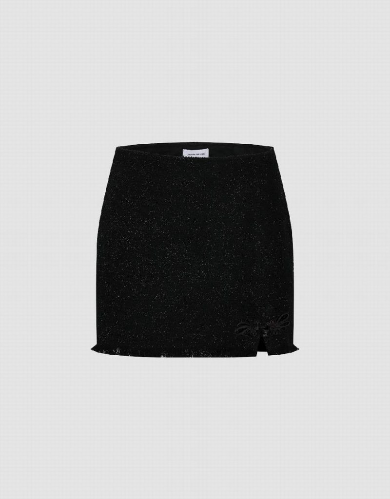 Black Women\'s Urban Revivo Raw Hem Mini Denim Skirts | PIN374OR