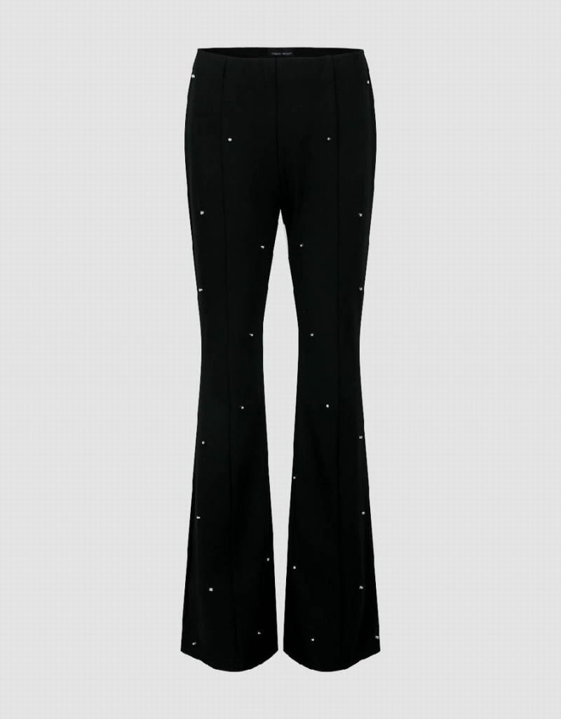 Black Women\'s Urban Revivo Rhinestone Decor Flare Pants | QTI8163FR