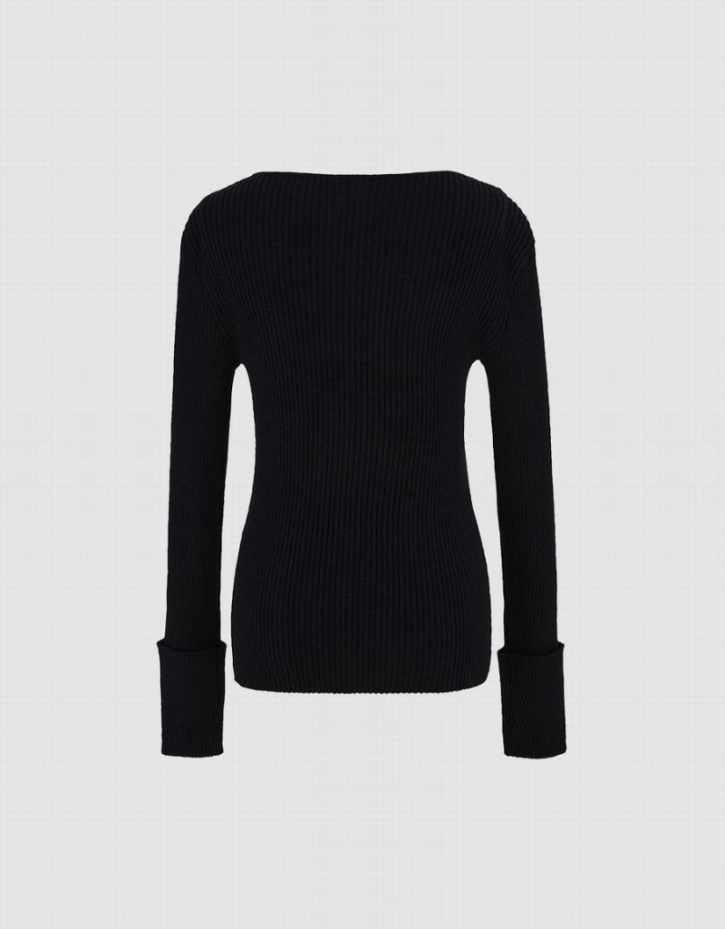 Black Women's Urban Revivo Rib Knit Sweaters | FQE7279CQ