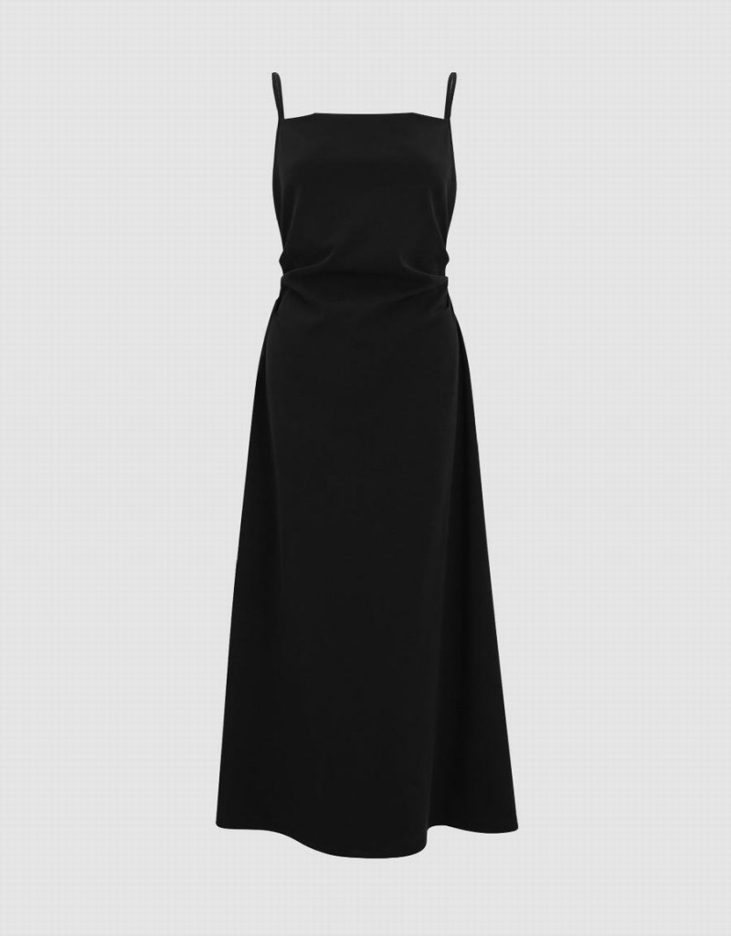 Black Women's Urban Revivo Ruched A-Line Dress | ZMM674AS