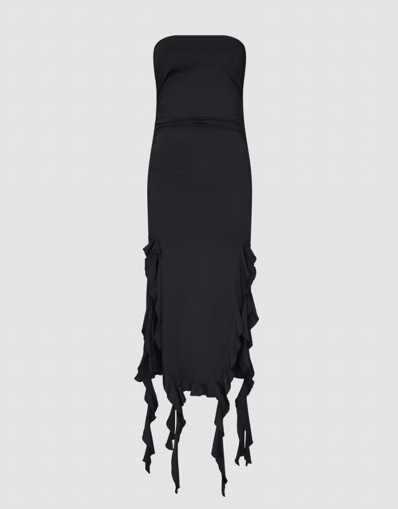 Black Women's Urban Revivo Ruched Sleeveless Skinny Dress | ANT6019PR