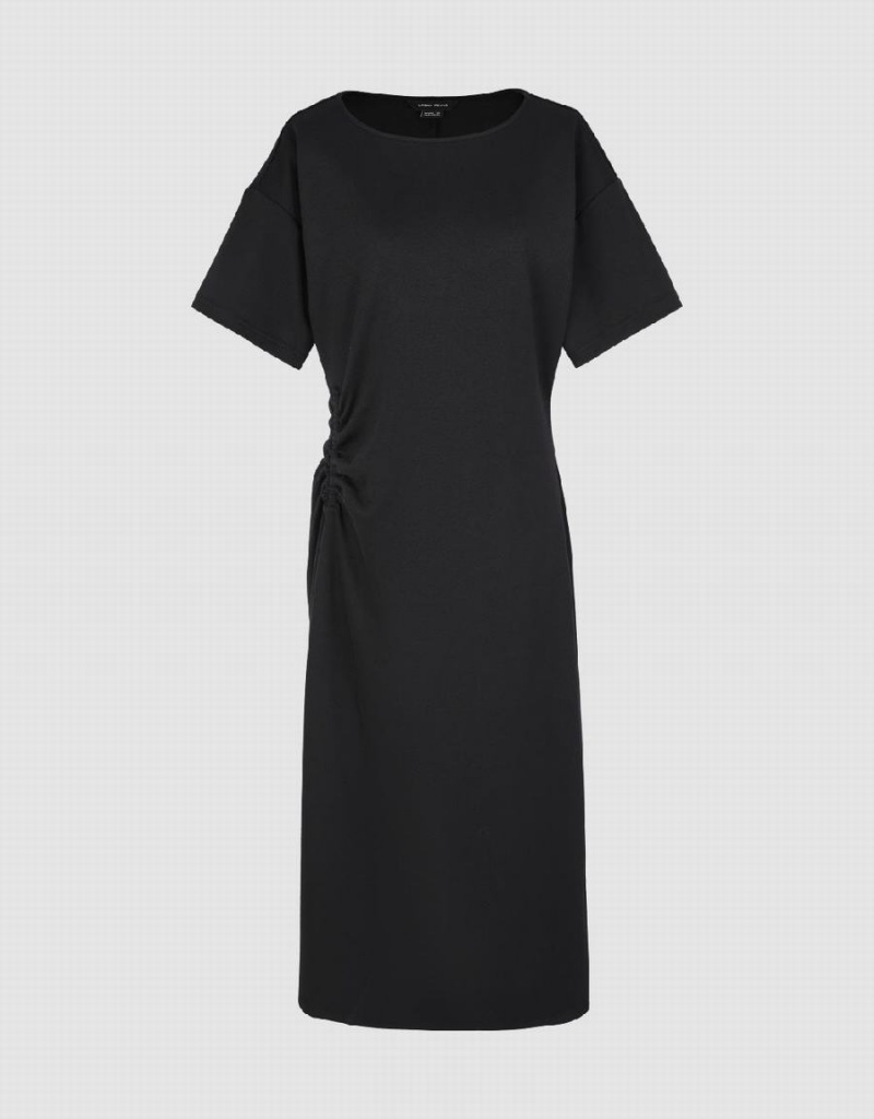 Black Women's Urban Revivo Ruched U Neck A-Line Dress | ORI8560LS