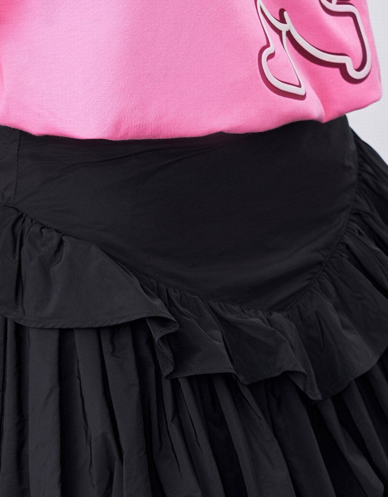 Black Women's Urban Revivo Ruffled Ruched Skirts | PHI6225GB