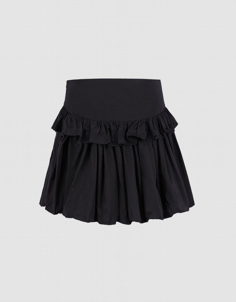 Black Women's Urban Revivo Ruffled Ruched Skirts | PHI6225GB