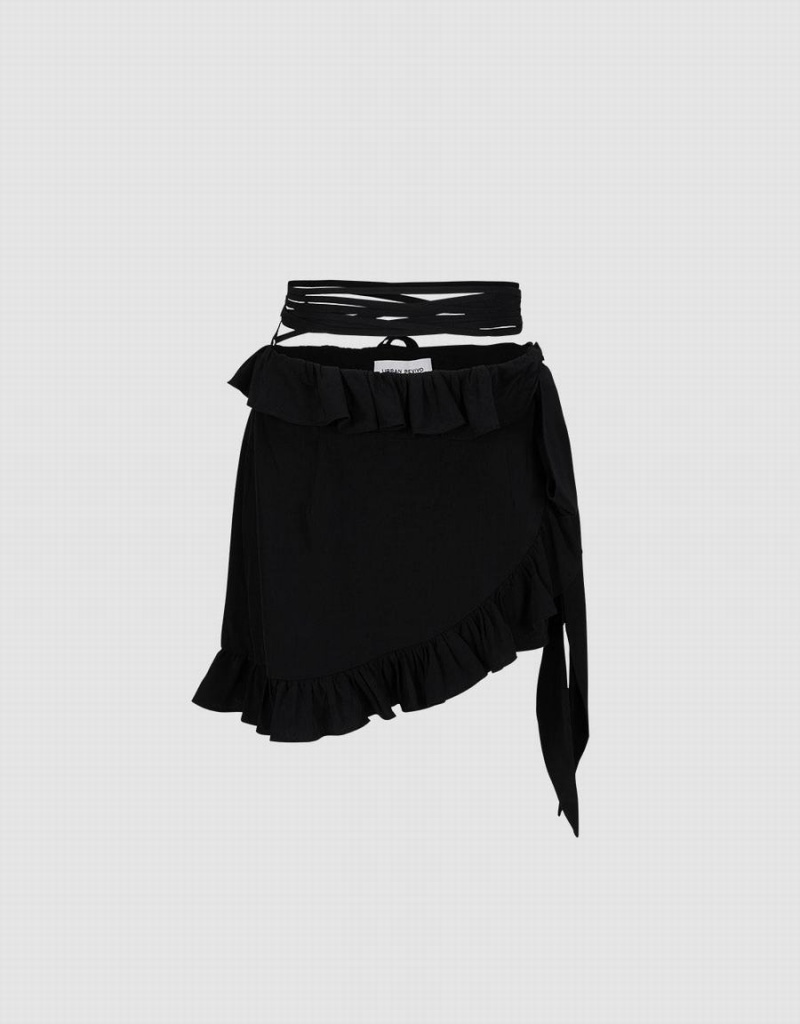 Black Women's Urban Revivo Ruffled Wrap Skirts | XOE459VS