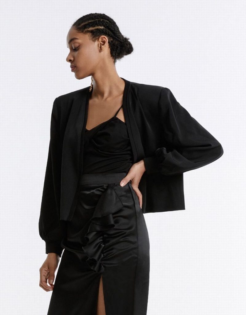 Black Women's Urban Revivo Shoulder Pad Jackets | RCB7265OU