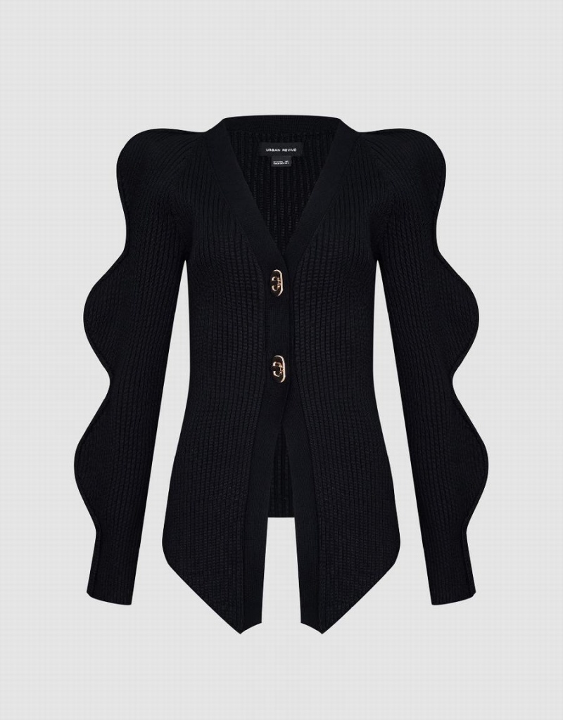 Black Women's Urban Revivo Skinny V-Neck Knitted Cardigan | IEE632OL