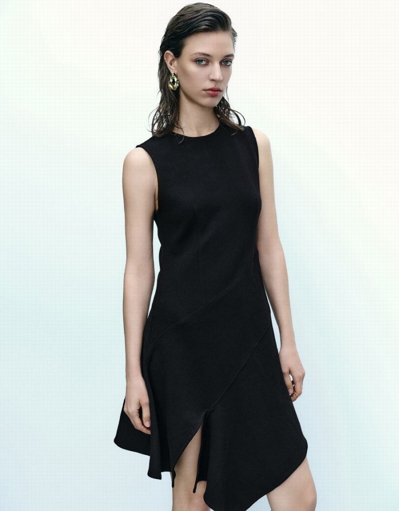 Black Women's Urban Revivo Sleeveless Crew Neck Mini A-Line Dress | ATC4348IG