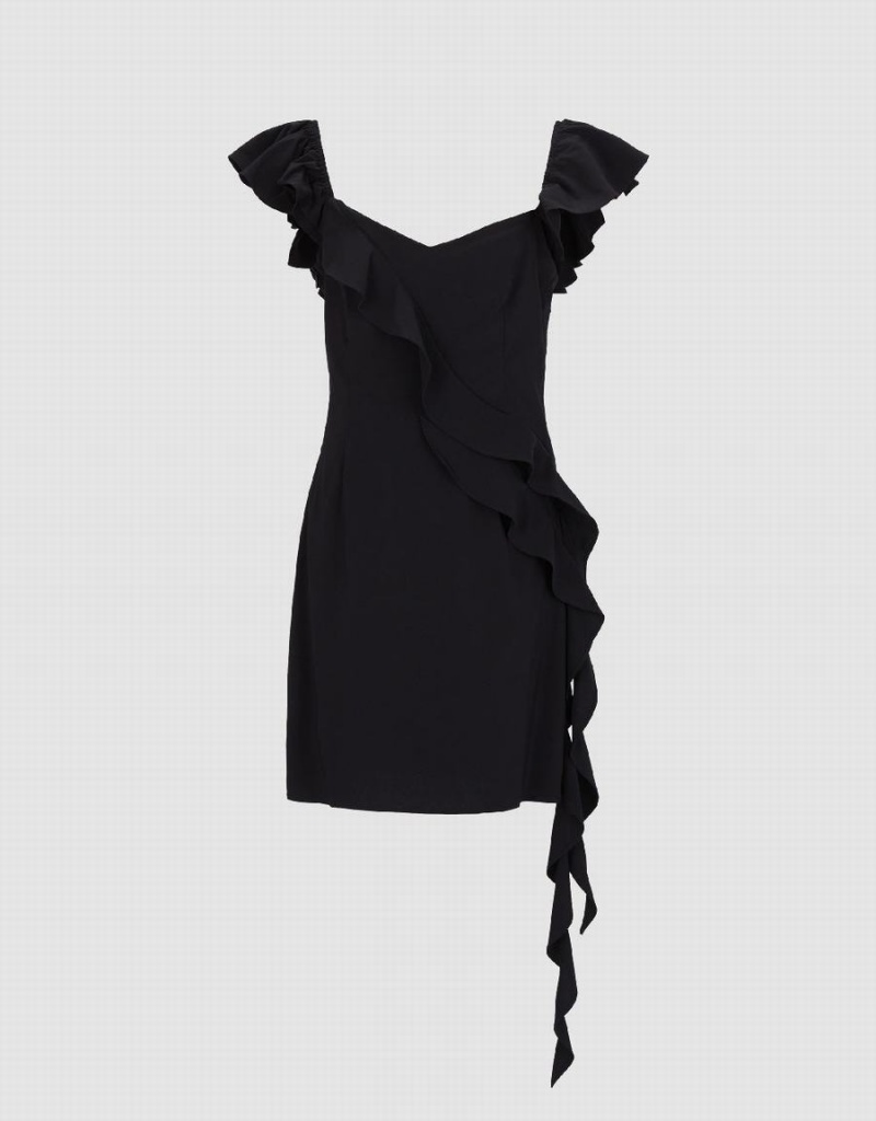 Black Women's Urban Revivo Sleeveless Ruffle Skater Dress | MLM8164LZ