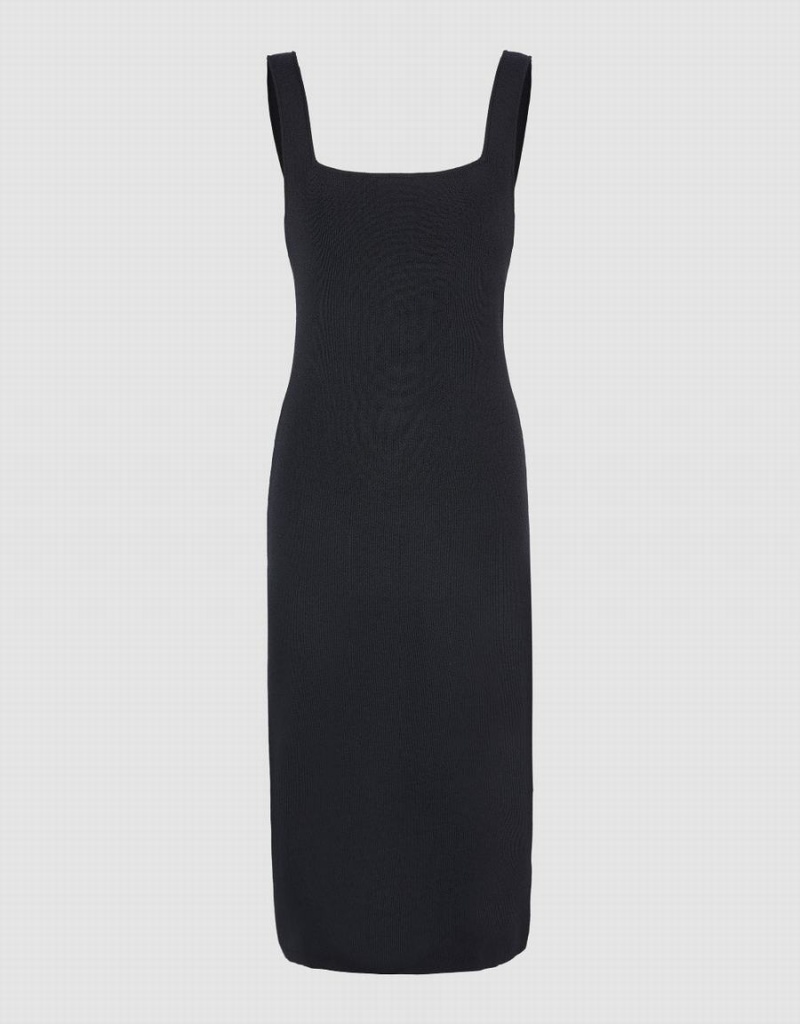 Black Women's Urban Revivo Sleeveless Square-cut Collar Knitted Dress | BRI5095OU