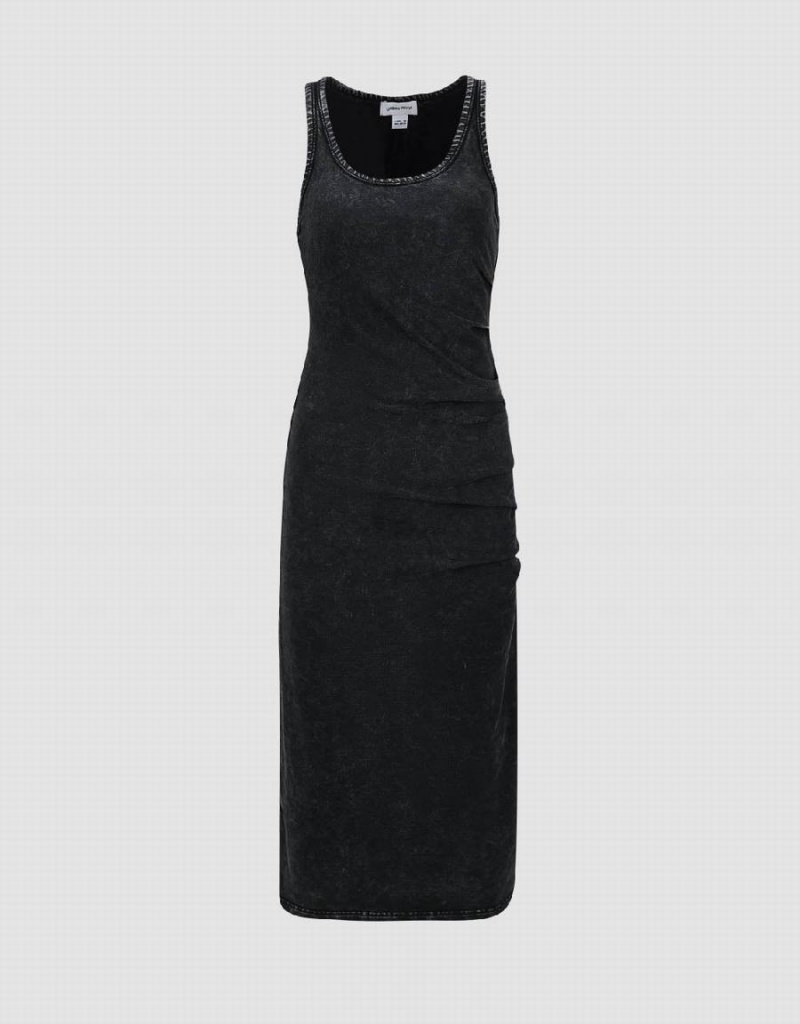 Black Women's Urban Revivo Sleeveless U Neck Skinny Dress | ZTL8652BW