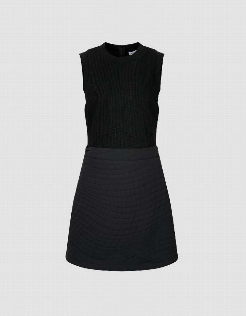 Black Women's Urban Revivo Sleeveless V-Neck Straight Knitted Dress | XTA1611IW