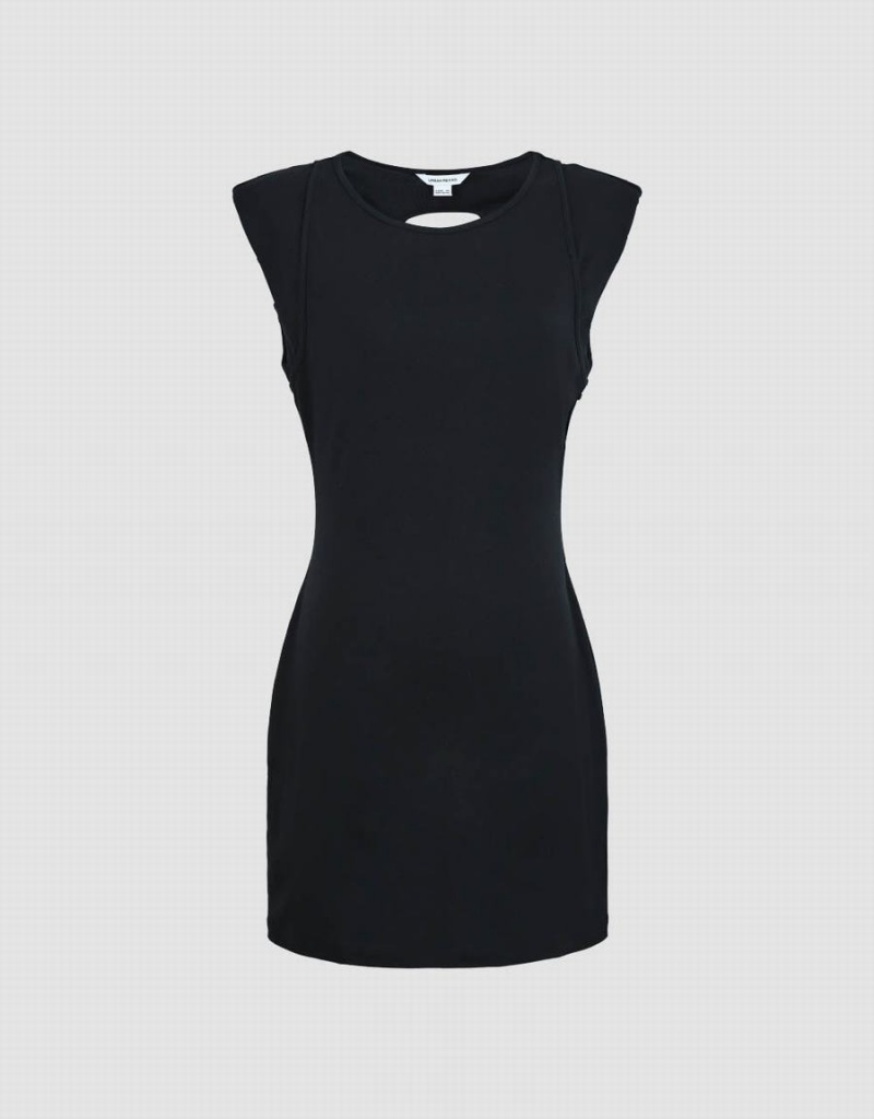 Black Women's Urban Revivo Sleeveless V-Neck A-Line Dress | WQB7350UC