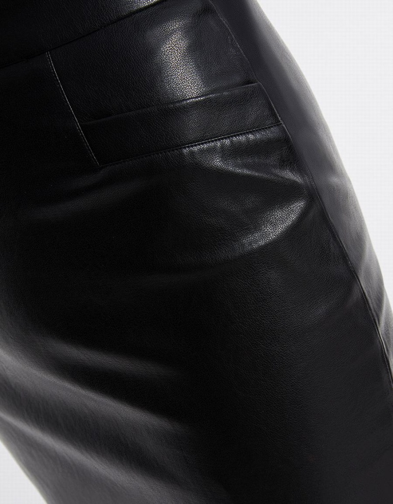 Black Women's Urban Revivo Slit Hem Faux Leather Skirts | TGL4022ZA