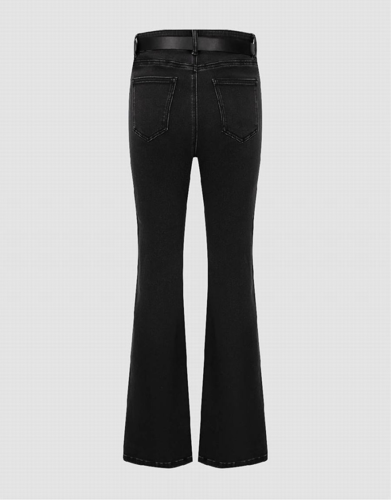 Black Women's Urban Revivo Split Hem Flare With Belt Jeans | WTD732TX