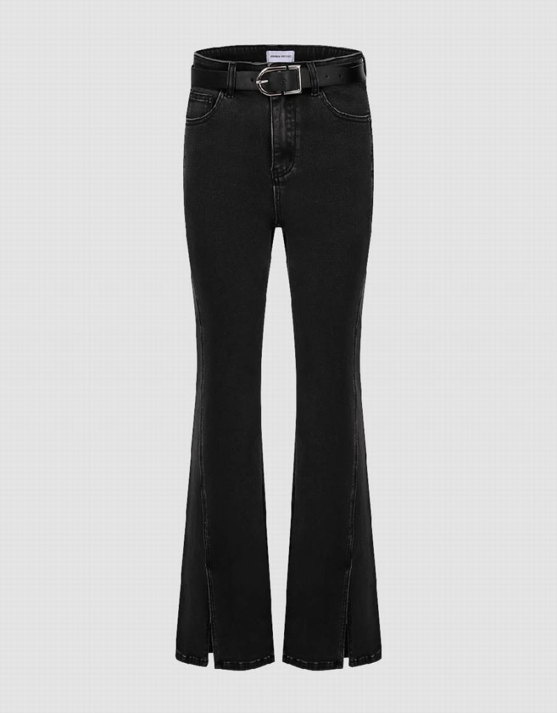 Black Women\'s Urban Revivo Split Hem Flare With Belt Jeans | WTD732TX