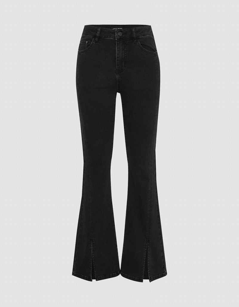 Black Women\'s Urban Revivo Split Hem Flare Jeans | HXA7762IY