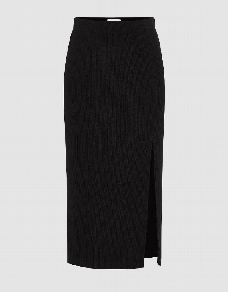 Black Women\'s Urban Revivo Split Hem Knitted Balloon Skirts | HEB9824FK