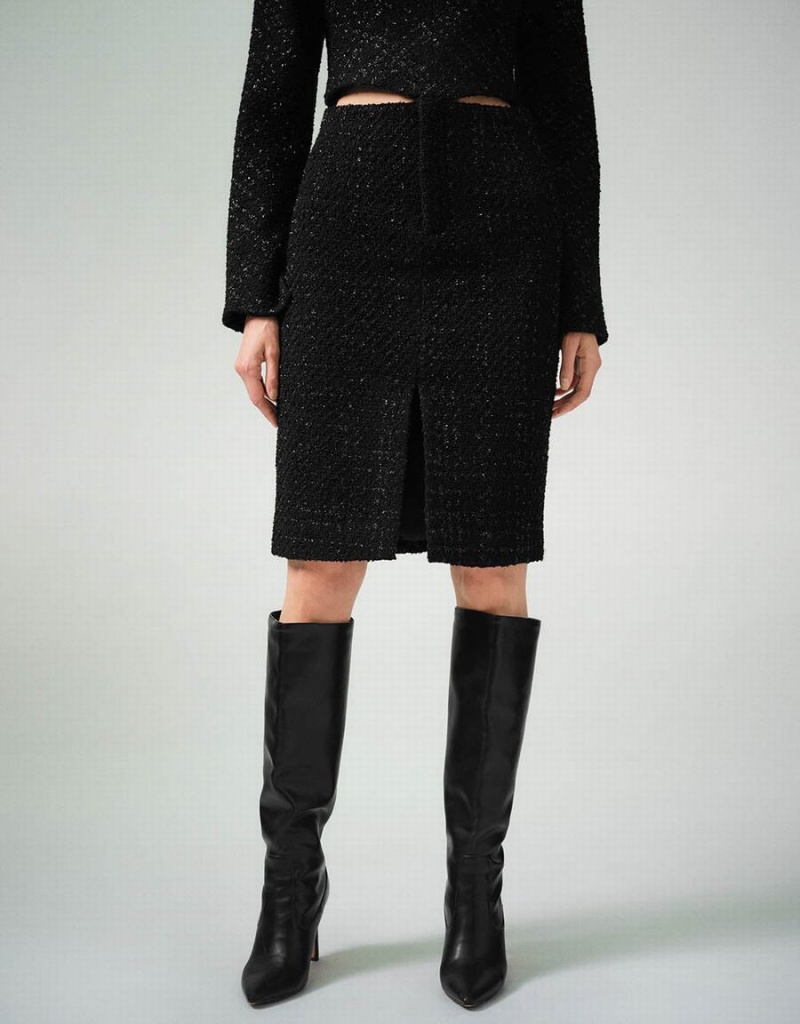 Black Women's Urban Revivo Split Hem Tweed Straight Skirts | KAQ860JX