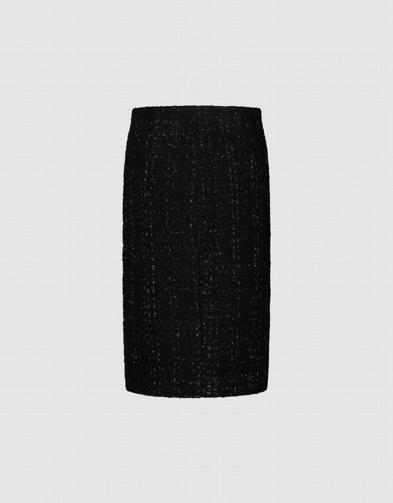 Black Women's Urban Revivo Split Hem Tweed Straight Skirts | KAQ860JX