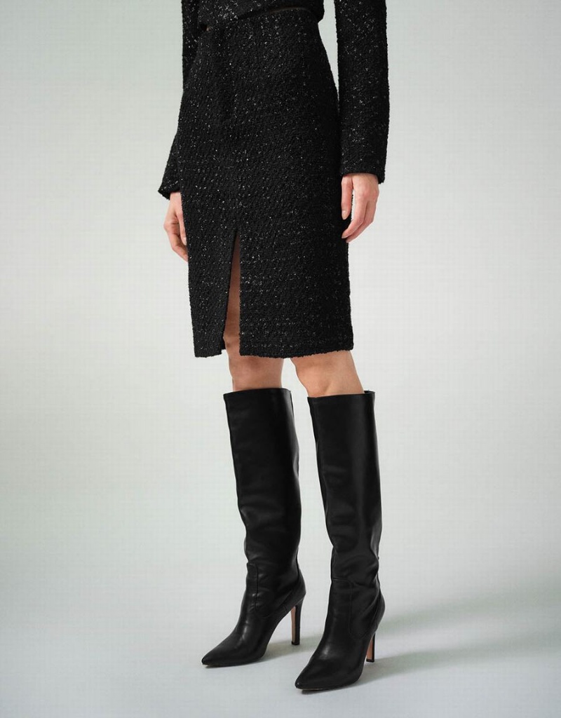 Black Women's Urban Revivo Split Hem Tweed Straight Skirts | KAQ860JX