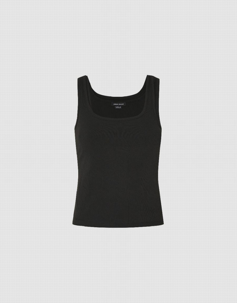 Black Women's Urban Revivo Square-cut Collar Tank Top | NCP294UT