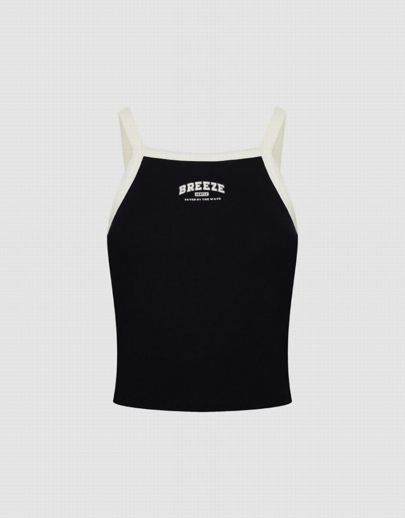 Black Women's Urban Revivo Square-cut Collar Tank Top | PCY1783GL