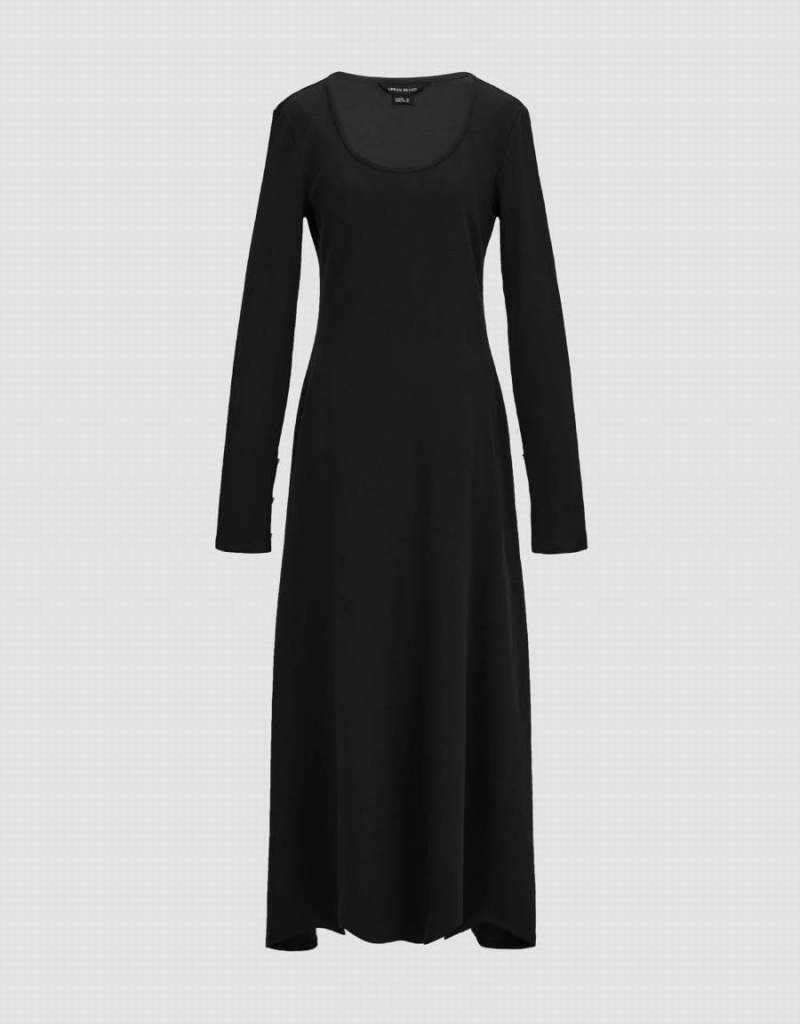 Black Women's Urban Revivo Standard Sleeve U Neck A-Line Dress | SAY3080ZK