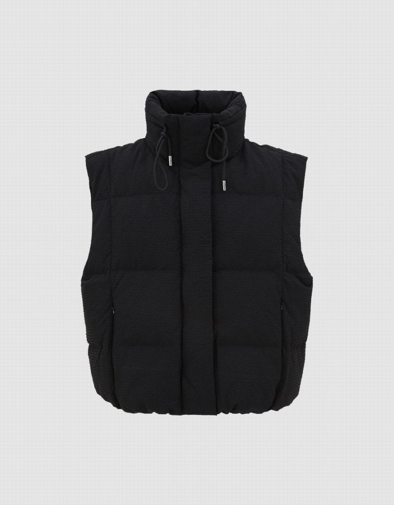 Black Women's Urban Revivo Straight Puffer Waistcoat Down Jackets | PJP6260VW