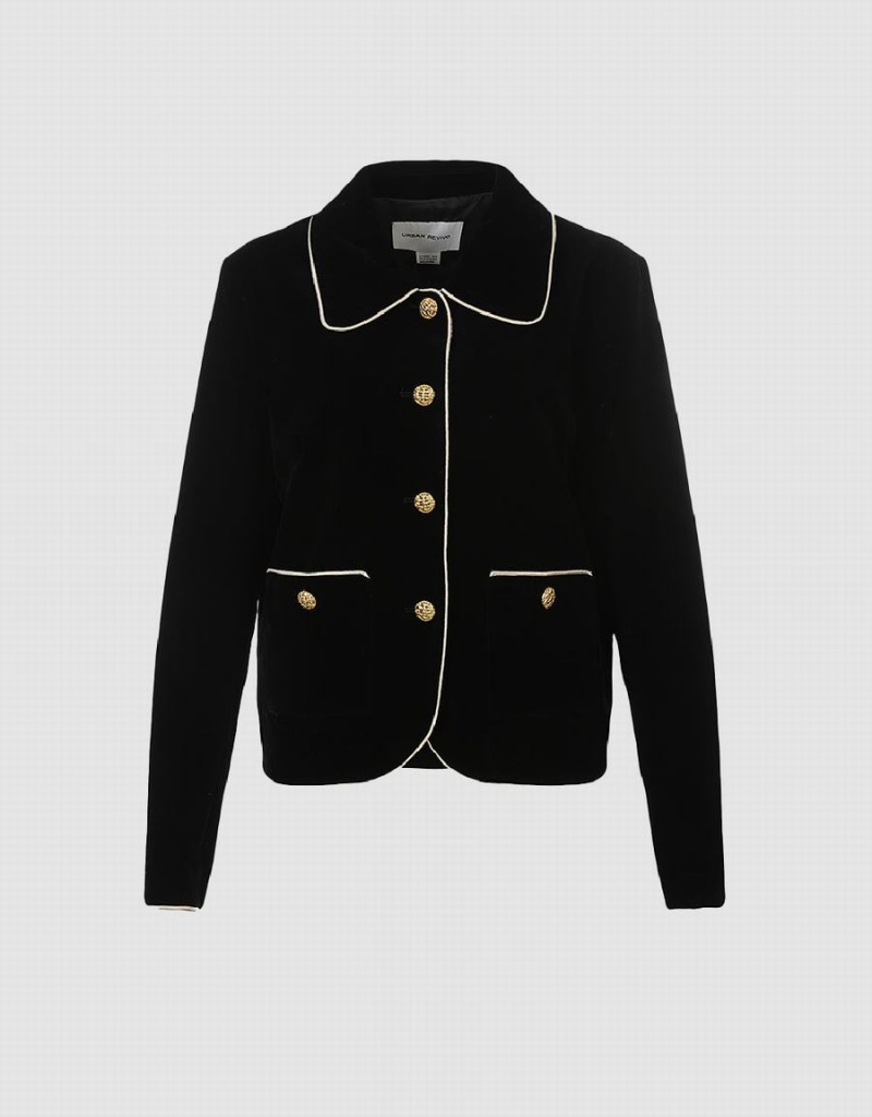 Black Women's Urban Revivo Straight With Collar Jackets | SME5353NI