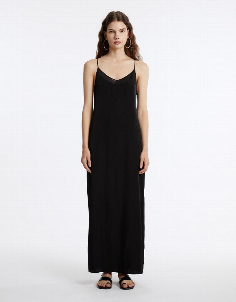 Black Women's Urban Revivo Strappy Maxi Dress | TCY2222HN