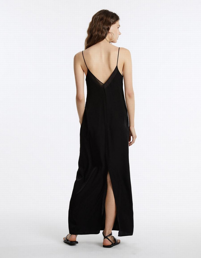 Black Women's Urban Revivo Strappy Maxi Dress | TCY2222HN