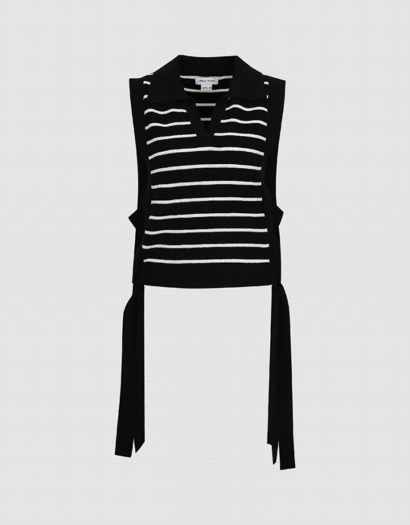 Black Women's Urban Revivo Striped Knitted Cardigan | PWG4313RP