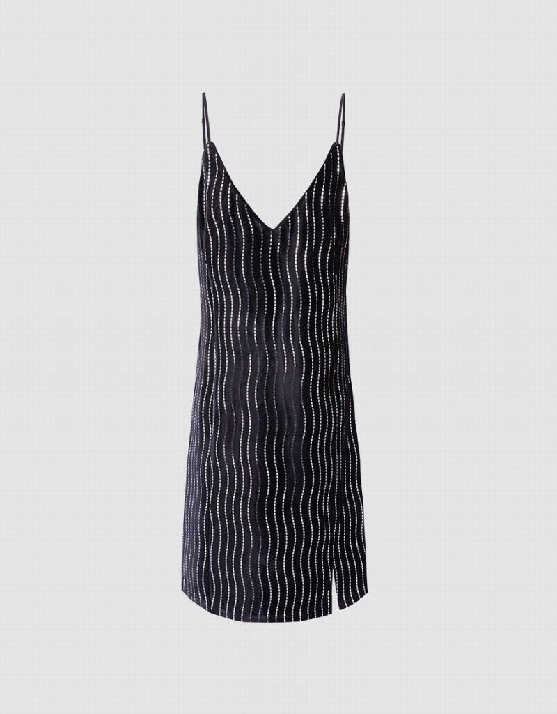 Black Women's Urban Revivo Striped Sequin Dress | URR2444CX