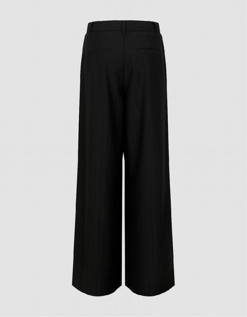 Black Women's Urban Revivo Striped Wide-Leg Pants | RQG10044SU