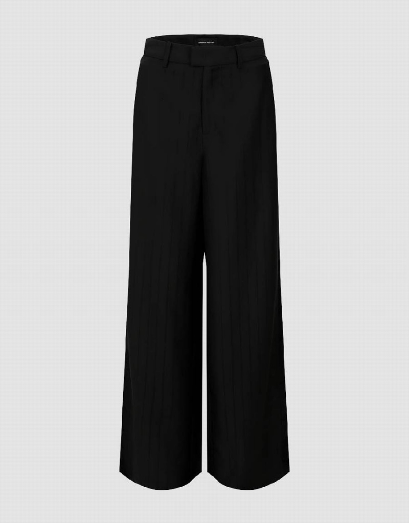 Black Women\'s Urban Revivo Striped Wide-Leg Pants | RQG10044SU