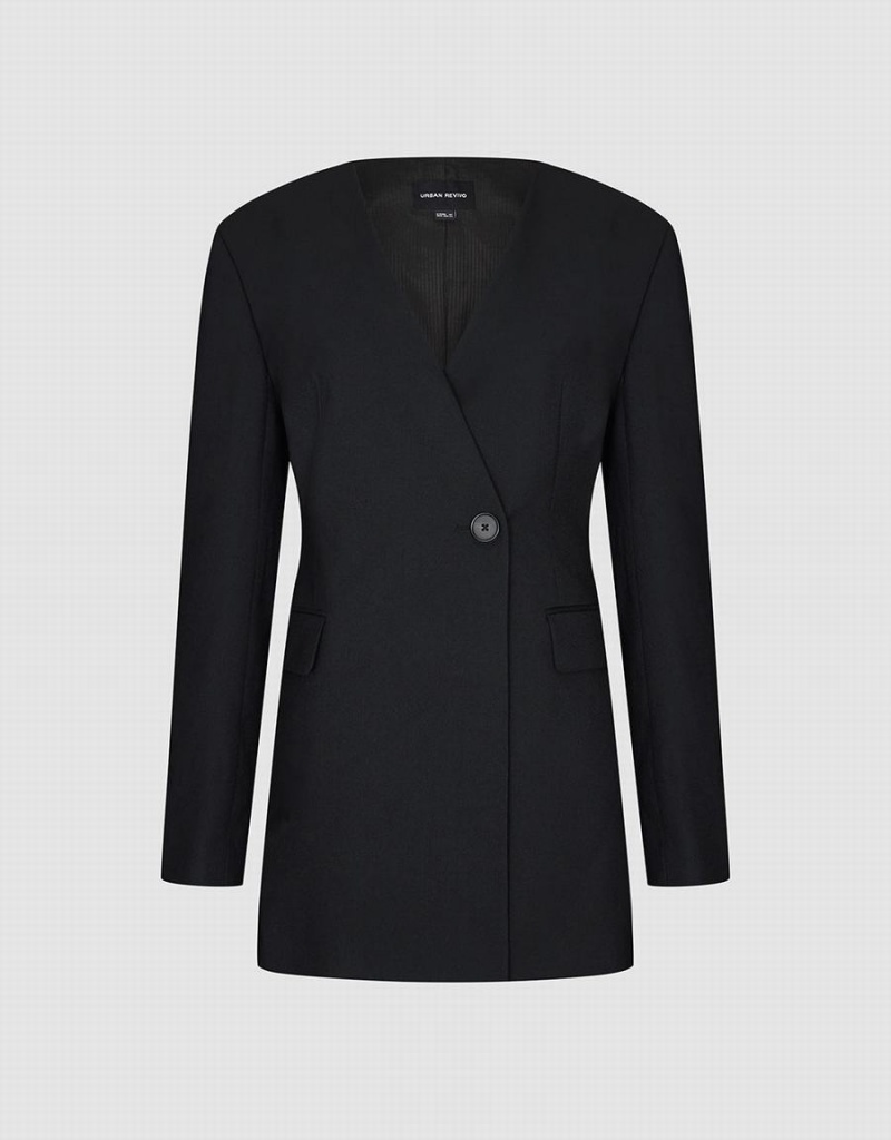 Black Women's Urban Revivo Surplice Front Tailored Blazers | HVO1056PT