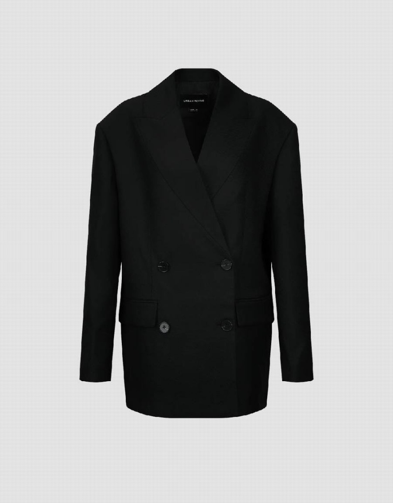 Black Women's Urban Revivo Tailored V-Neck Blazers | ZCD4744EU