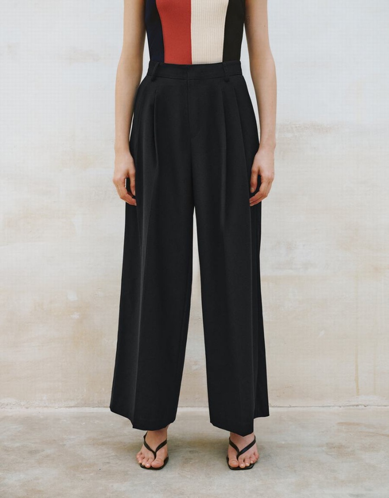 Black Women's Urban Revivo Tailored Wide-Leg Pants | XFW4899MO