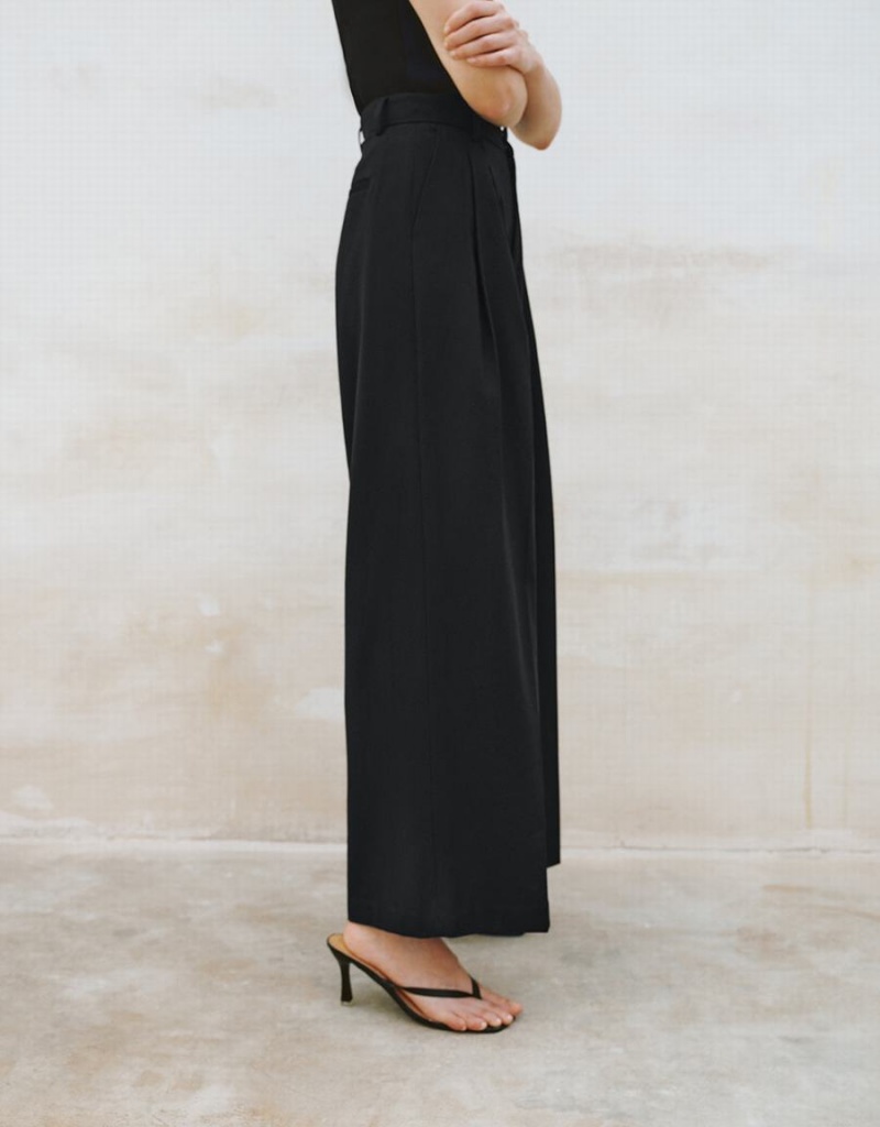 Black Women's Urban Revivo Tailored Wide-Leg Pants | XFW4899MO