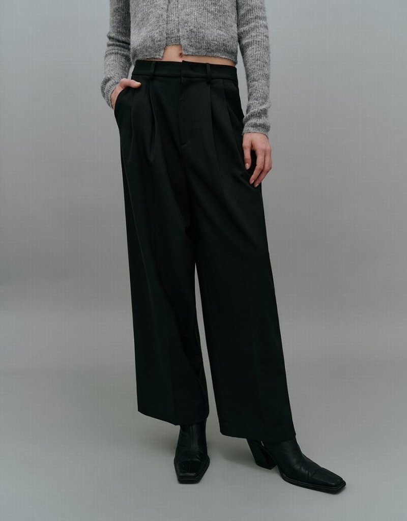 Black Women's Urban Revivo Tailored Wide-Leg Pants | WKT6469VQ