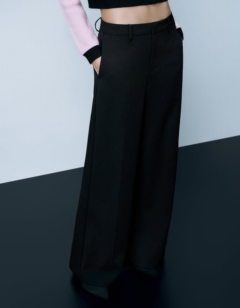 Black Women's Urban Revivo Tailored Wide-Leg Pants | HTW675HA