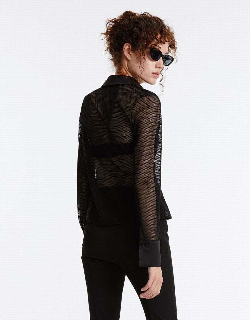 Black Women's Urban Revivo Textured Button Up Shirts | UXX31100YN