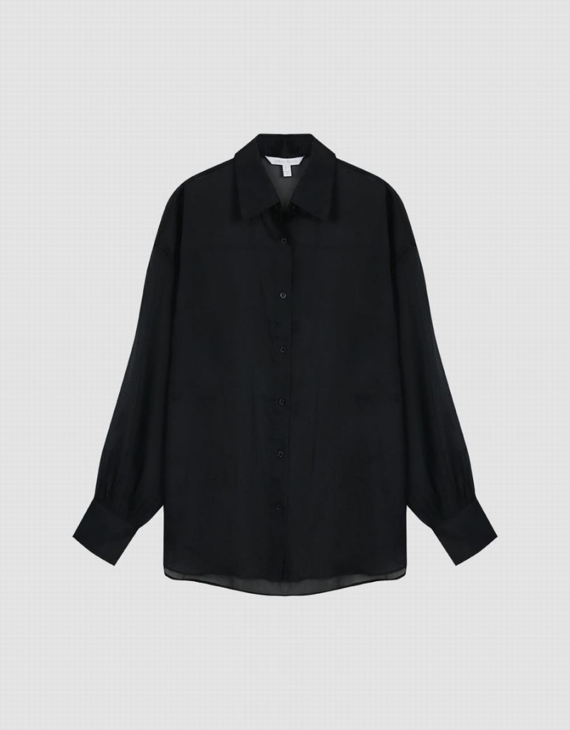 Black Women's Urban Revivo Thin Button Up Loose Shirts | LGD1068CI