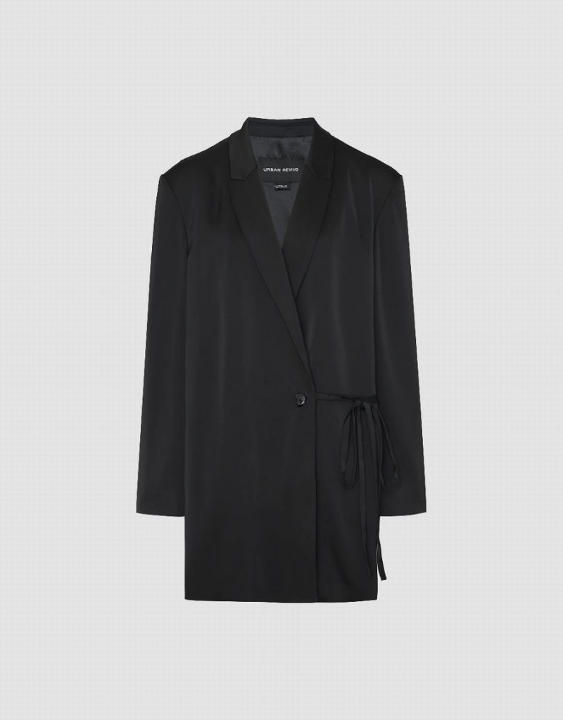 Black Women's Urban Revivo Tie Side Tailored Blazers | TON4035HT