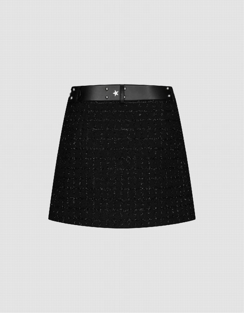 Black Women's Urban Revivo Tweed Mini A-Line Skirts | PSH8334CD