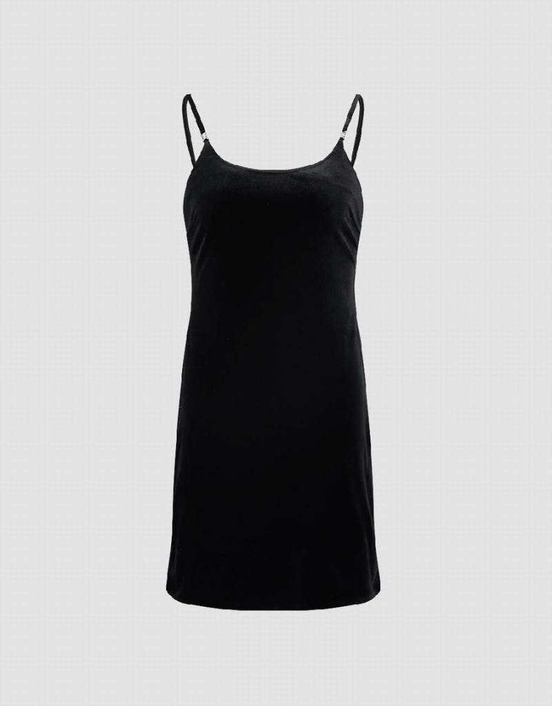 Black Women\'s Urban Revivo U Neck Skinny Cami Dress | BAS1010OJ