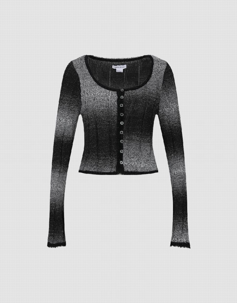 Black Women's Urban Revivo U Neck Skinny Knitted Cardigan | RME887IG