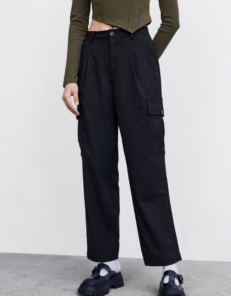 Black Women's Urban Revivo Utility Pocket Pants | SAC9382VP